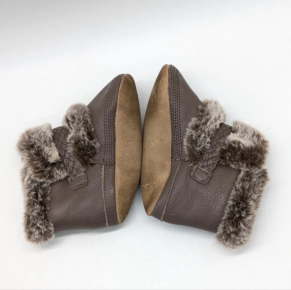 Robeez Brown Leather Faux Fur Baby Boot Shoe 18-24mo